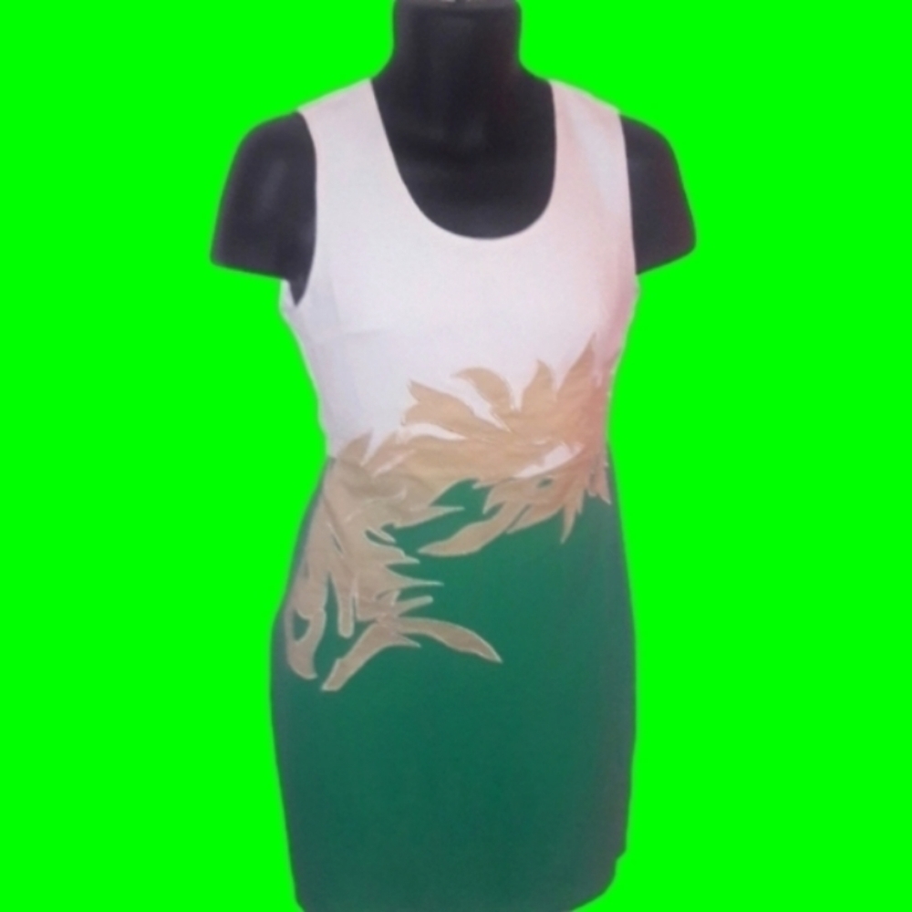 Spring Green, White, and Cream Sheath Dress, Size 4